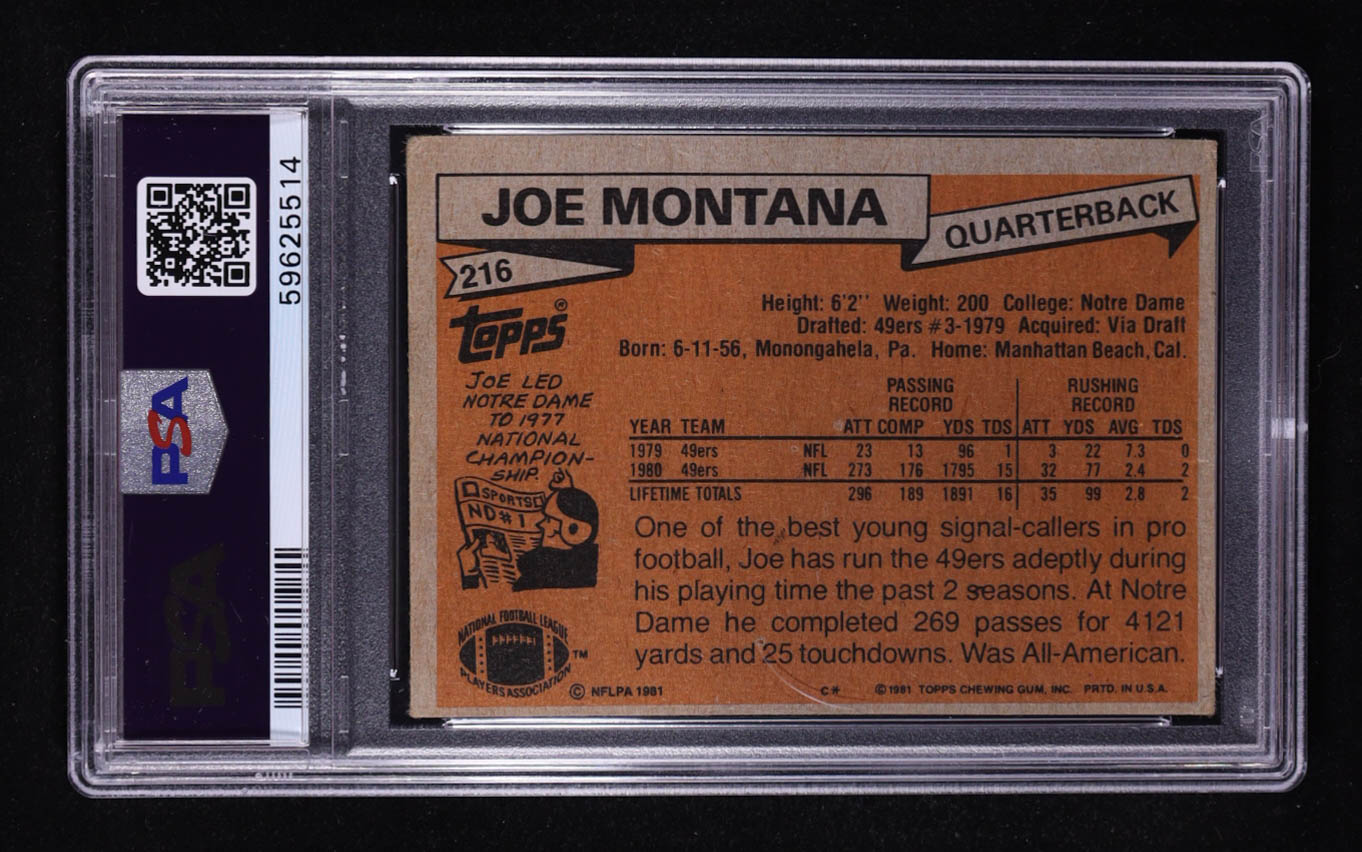 Joe Montana 1981 Topps #216 RC (PSA 1) at PristineAuction.com Joe Montana 1981 Topps #216 RC (PSA 1) at PristineAuction.com