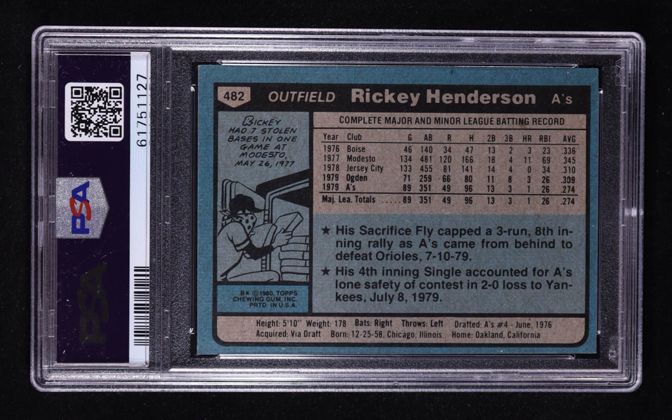 Rickey Henderson 1980 Topps #482 RC (PSA 6) at PristineAuction.com Rickey Henderson 1980 Topps #482 RC (PSA 6) at PristineAuction.com