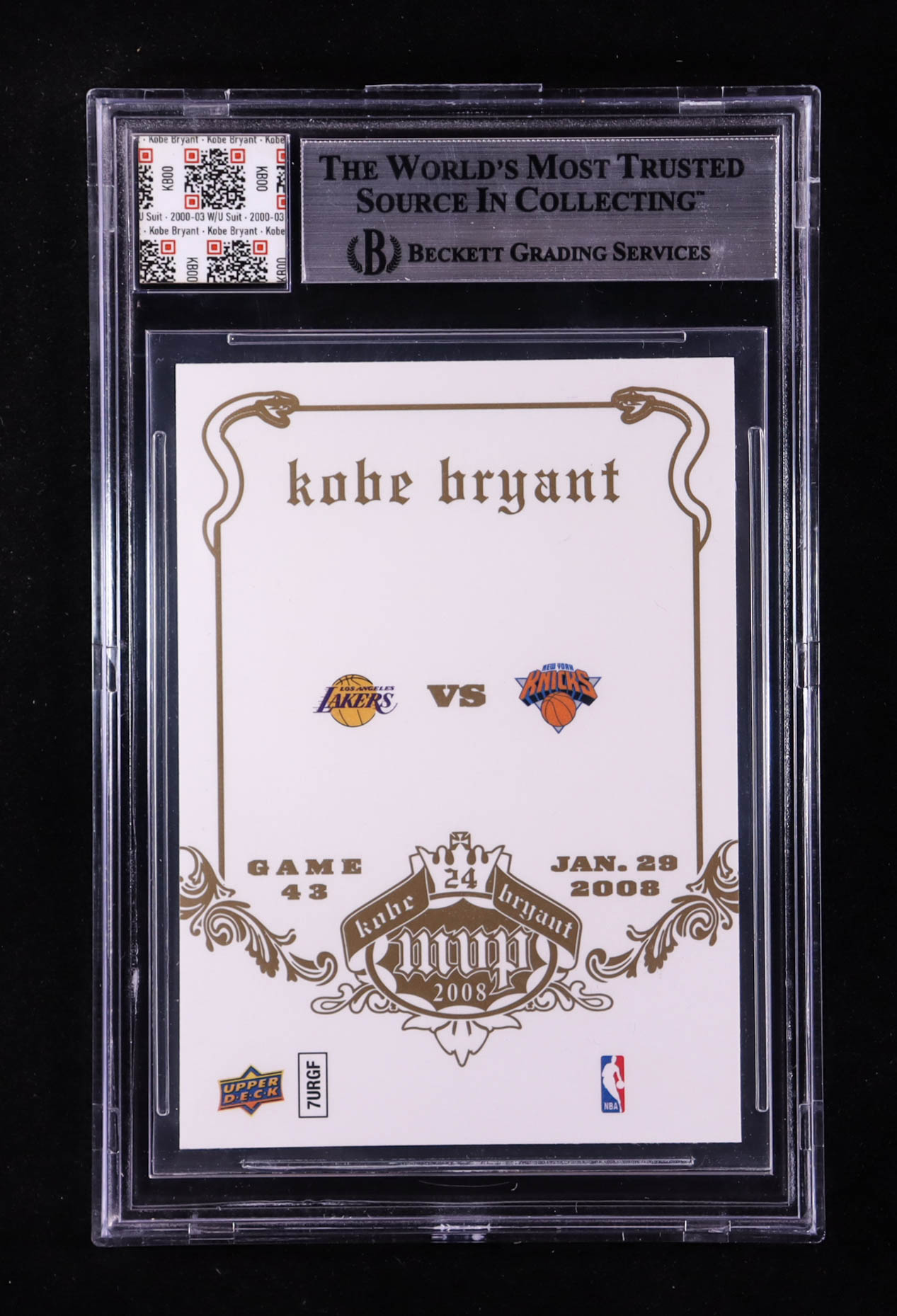 Kobe Bryant 2008-09 Upper Deck MVP Kobe MVP White #KB43 With Warm-Up Suit Swatch (BGS 9) at PristineAuction.com Kobe Bryant 2008-09 Upper Deck MVP Kobe MVP White #KB43 With Warm-Up Suit Swatch (BGS 9) at PristineAuction.com