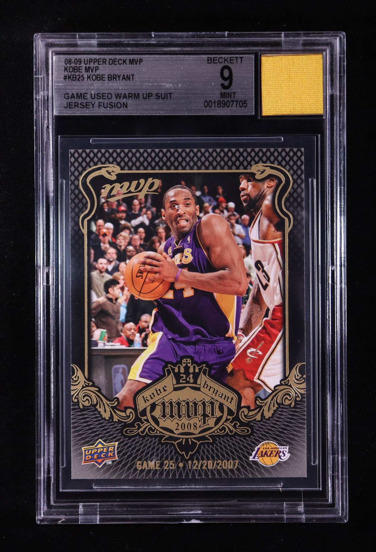 Kobe Bryant 2008-09 Upper Deck MVP Kobe MVP #KB25 With Warm-Up Suit Swatch (BGS 9) at PristineAuction.com Kobe Bryant 2008-09 Upper Deck MVP Kobe MVP #KB25 With Warm-Up Suit Swatch (BGS 9) at PristineAuction.com