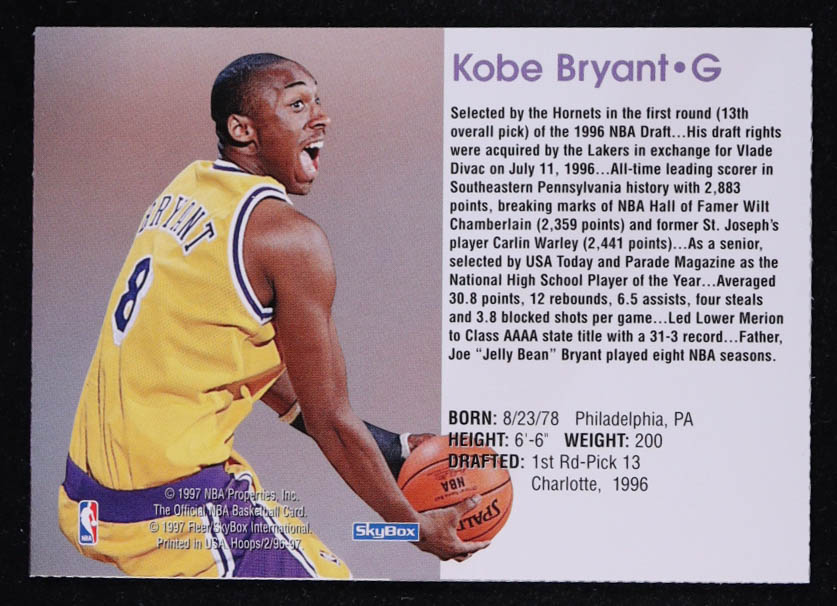 Kobe Bryant 1996-97 Hoops #281 RC at PristineAuction.com Kobe Bryant 1996-97 Hoops #281 RC at PristineAuction.com