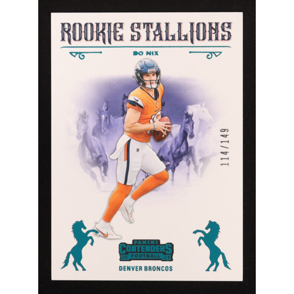 Bo Nix 2024 Panini Contenders Rookie Stallions Teal #2 #114/149 RC at PristineAuction.com