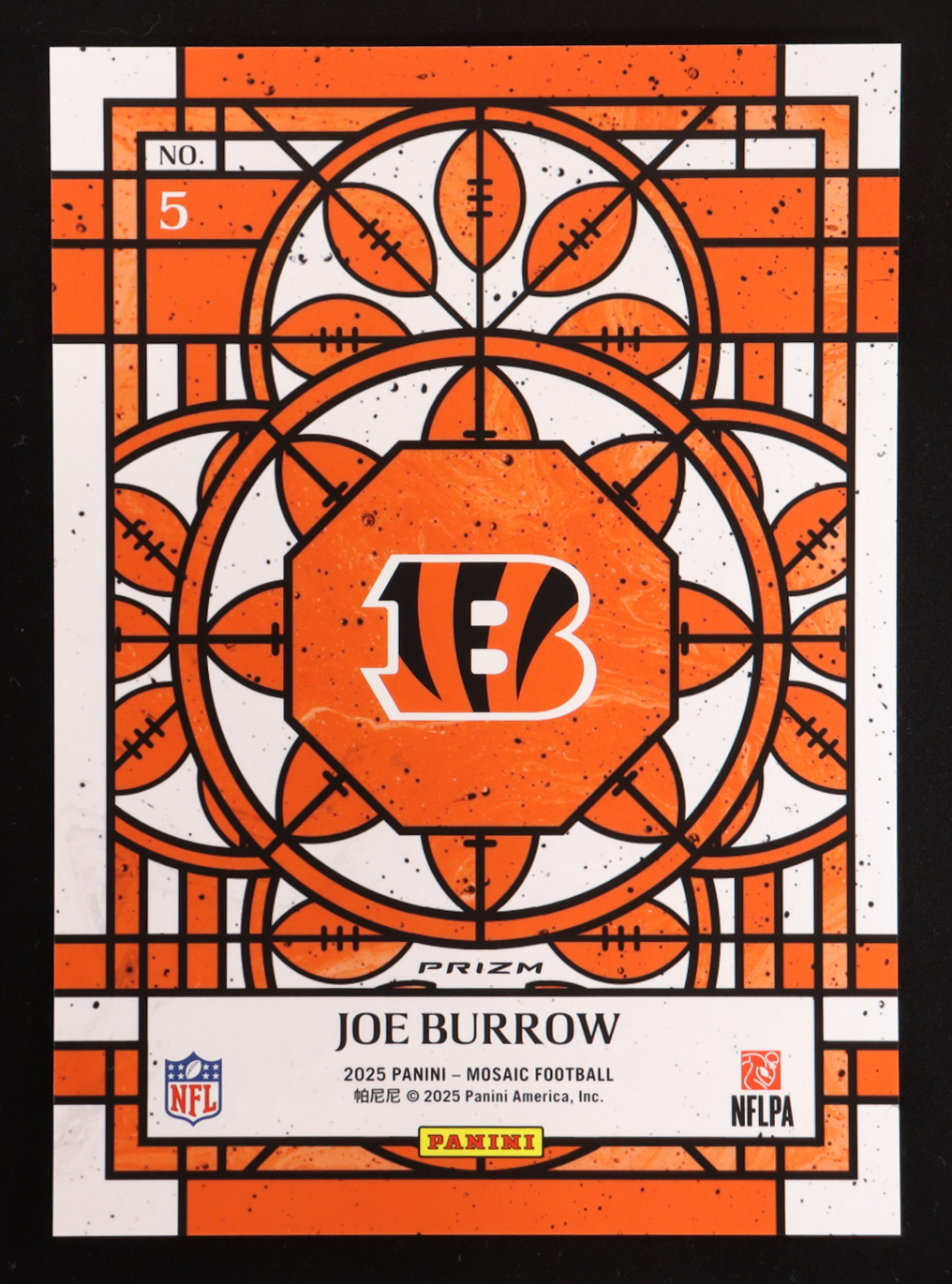 Joe Burrow 2025 Panini Mosaic Stained Glass Oversized #5 at PristineAuction.com Joe Burrow 2025 Panini Mosaic Stained Glass Oversized #5 at PristineAuction.com