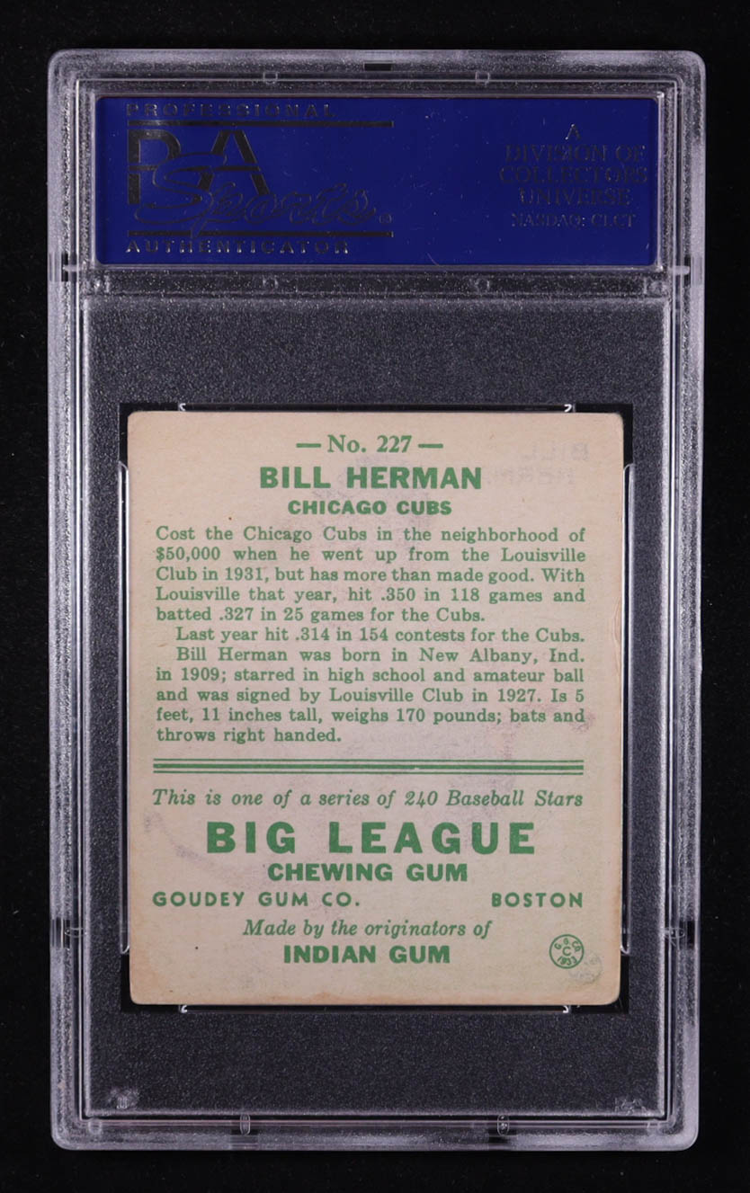 Bill Herman 1933 Goudey #227 RC (PSA 4) at PristineAuction.com Bill Herman 1933 Goudey #227 RC (PSA 4) at PristineAuction.com