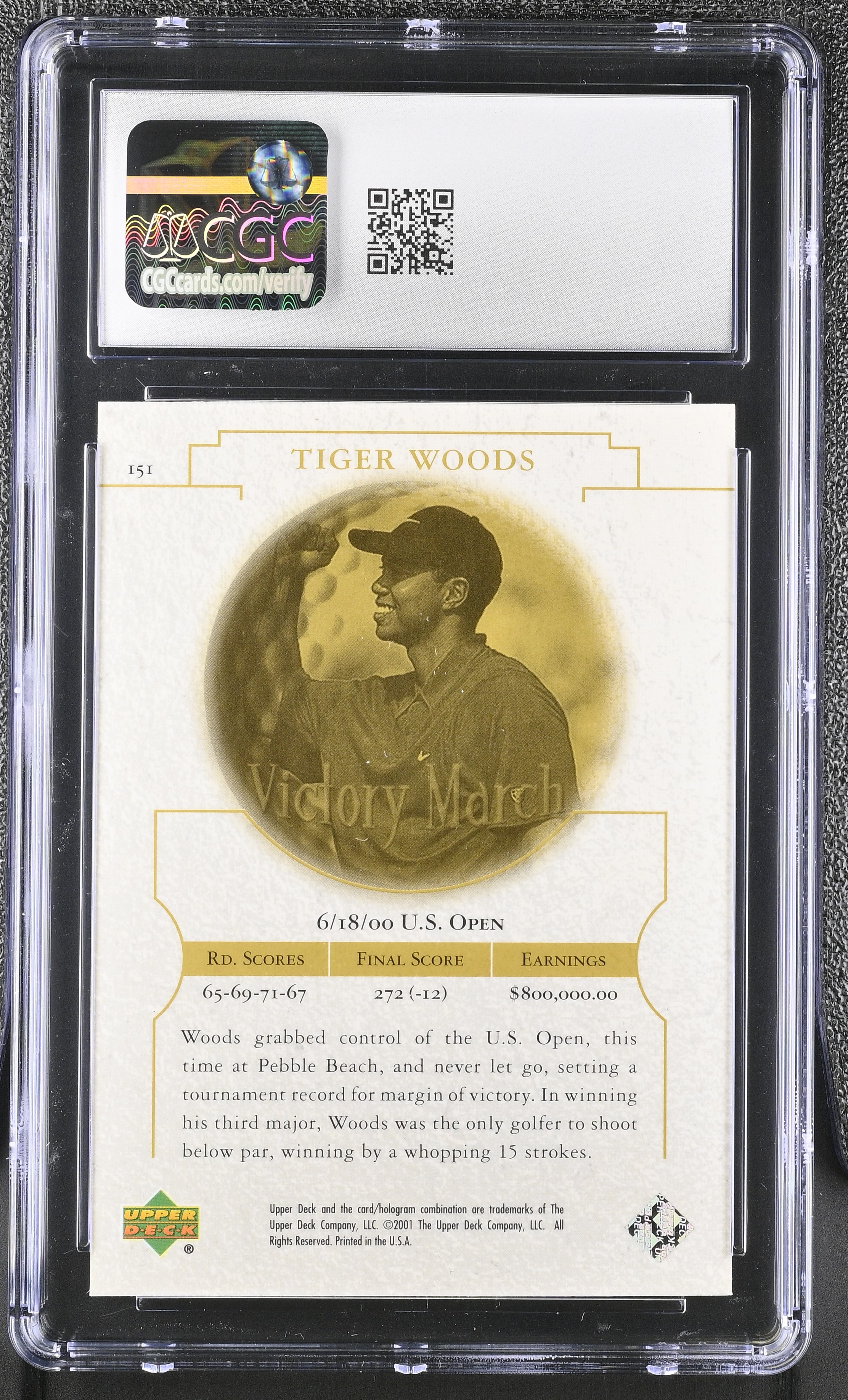 Tiger Woods 2001 Upper Deck #151 VM RC (CGC GEM MINT 10) at PristineAuction.com Tiger Woods 2001 Upper Deck #151 VM RC (CGC GEM MINT 10) at PristineAuction.com