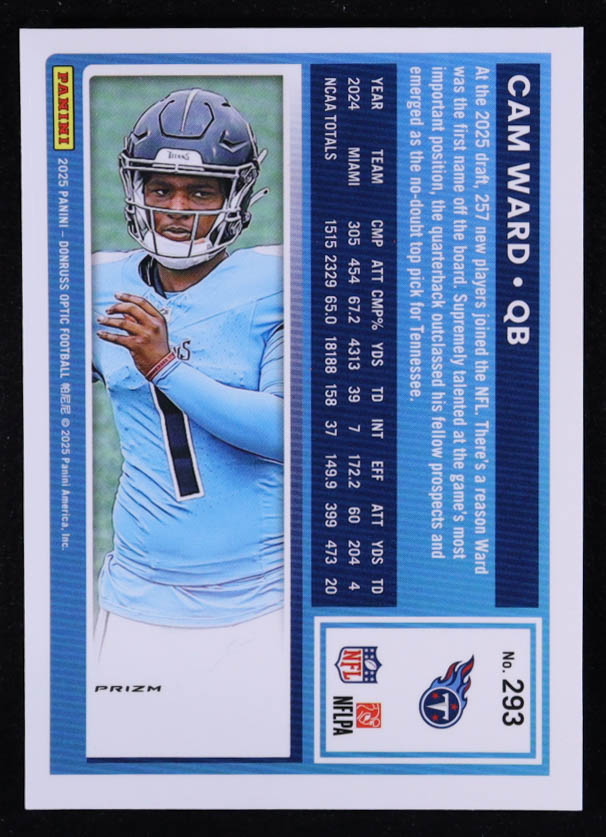 Cam Ward 2025 Donruss Optic Pink #293 RR RC at PristineAuction.com Cam Ward 2025 Donruss Optic Pink #293 RR RC at PristineAuction.com