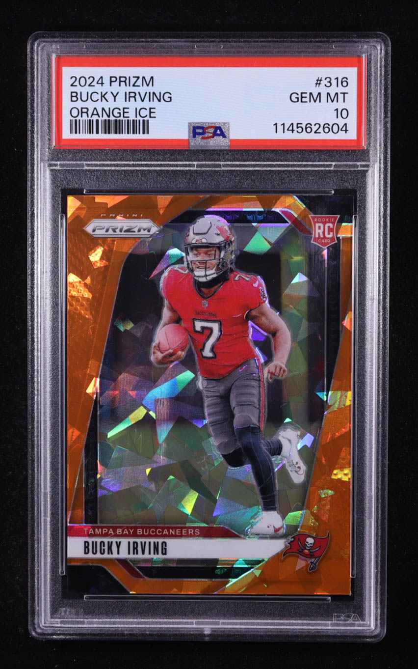 Bucky Irving 2024 Panini Prizm Prizms Orange Ice #316 RC (PSA 10) at PristineAuction.com Bucky Irving 2024 Panini Prizm Prizms Orange Ice #316 RC (PSA 10) at PristineAuction.com