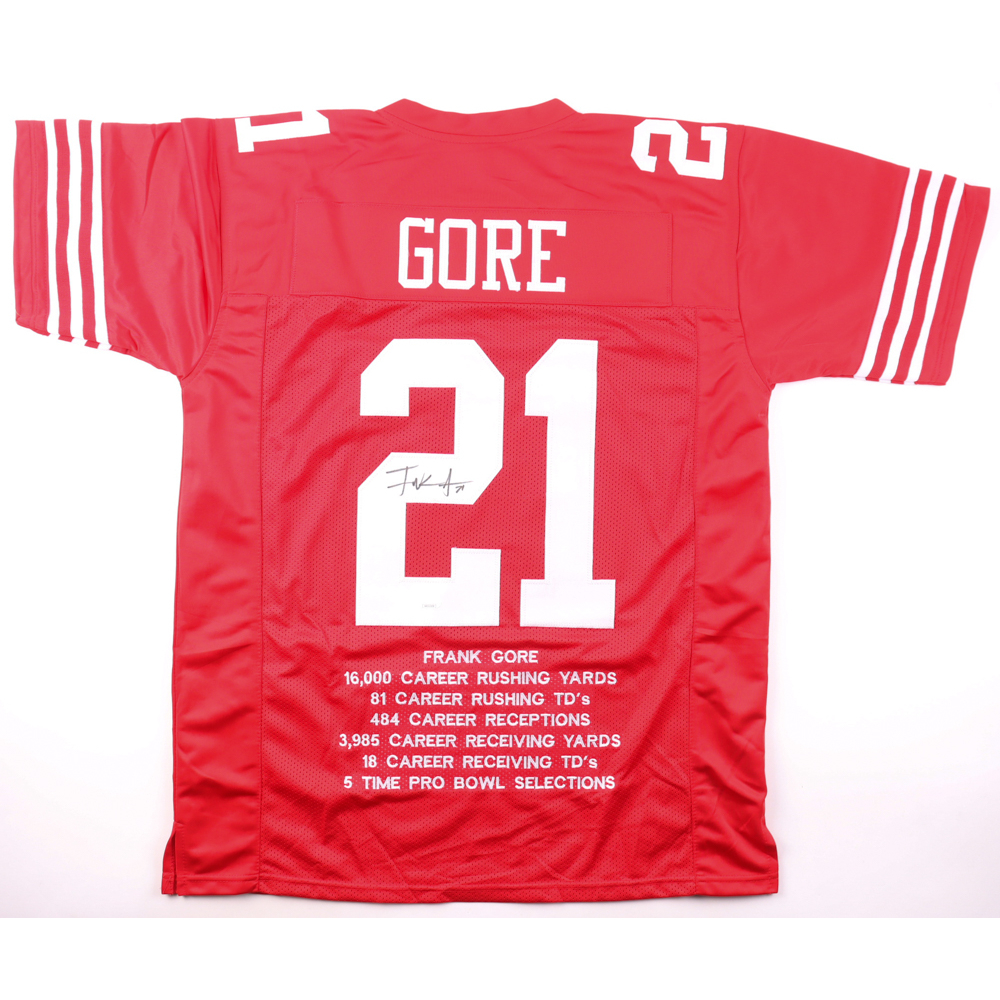 Frank Gore Signed Career Highlight Stat Jersey (JSA) at PristineAuction.com