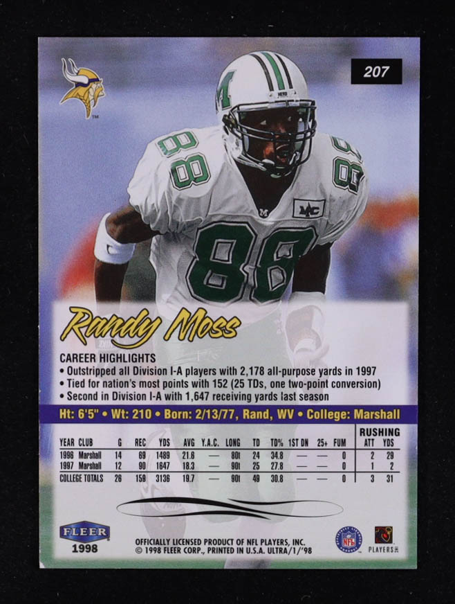 Randy Moss 1998 Ultra #207 RC at PristineAuction.com Randy Moss 1998 Ultra #207 RC at PristineAuction.com