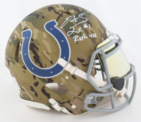 Edgerrin James Signed Colts Full-Size Authentic On-Field Camo Alternate Speed Helmet With Visor Inscribed "2x #1 Rush Yds" (Beckett) at PristineAuction.com