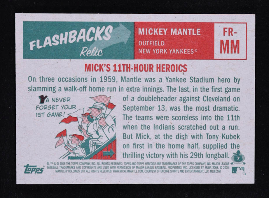 Mickey Mantle 2008 Topps Heritage Flashbacks Seat Relics #MM at PristineAuction.com Mickey Mantle 2008 Topps Heritage Flashbacks Seat Relics #MM at PristineAuction.com
