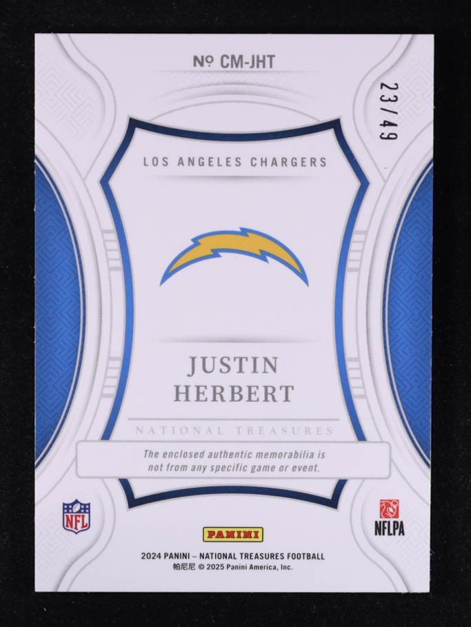 Justin Herbert 2024 Panini National Treasures Century Materials Gold #53 #23/49 at PristineAuction.com Justin Herbert 2024 Panini National Treasures Century Materials Gold #53 #23/49 at PristineAuction.com