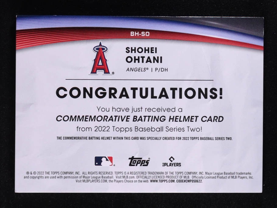 Shohei Ohtani 2022 Topps Commemorative Batting Helmet Relics #BHSO at PristineAuction.com Shohei Ohtani 2022 Topps Commemorative Batting Helmet Relics #BHSO at PristineAuction.com