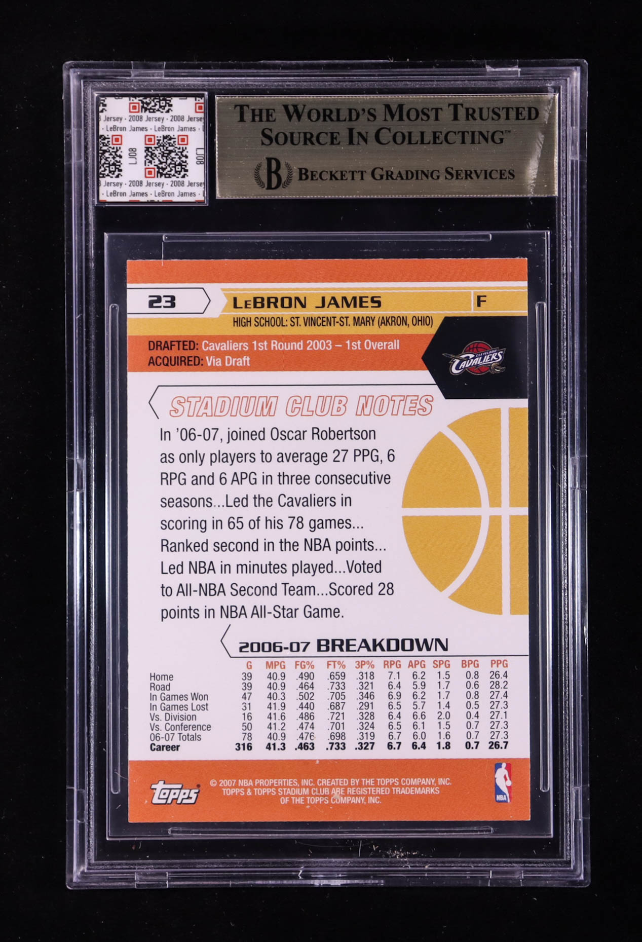 LeBron James 2007-08 Stadium Club #23 With Game-Used Jersey Swatch (BGS 9.5) at PristineAuction.com LeBron James 2007-08 Stadium Club #23 With Game-Used Jersey Swatch (BGS 9.5) at PristineAuction.com