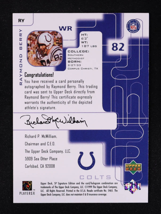 Raymond Berry 1999 SP Signature Autographs #RY at PristineAuction.com Raymond Berry 1999 SP Signature Autographs #RY at PristineAuction.com