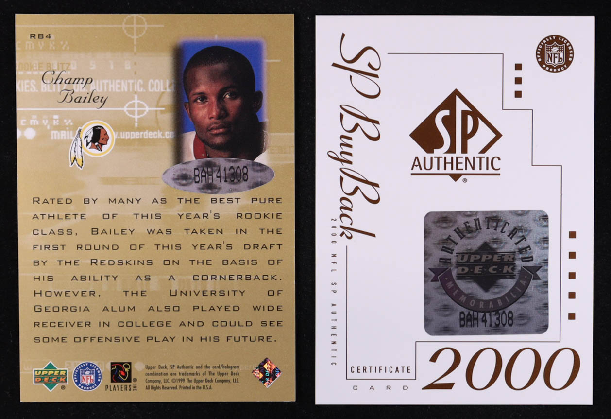 Champ Bailey 1999 SP Authentic Rookie Blitz Signatures #RB4 #408/426 at PristineAuction.com Champ Bailey 1999 SP Authentic Rookie Blitz Signatures #RB4 #408/426 at PristineAuction.com