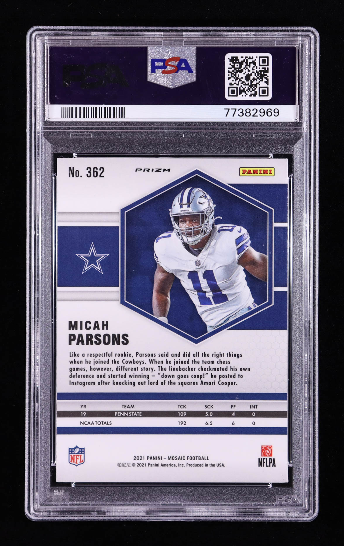 Micah Parsons 2021 Panini Mosaic Mosaic Green #362 RC (PSA 10) at PristineAuction.com Micah Parsons 2021 Panini Mosaic Mosaic Green #362 RC (PSA 10) at PristineAuction.com