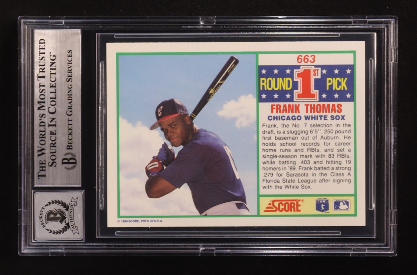 Frank Thomas Signed 1990 Score #663 RC (BGS Authentic | Autograph Graded BGS 10) at PristineAuction.com Frank Thomas Signed 1990 Score #663 RC (BGS Authentic | Autograph Graded BGS 10) at PristineAuction.com