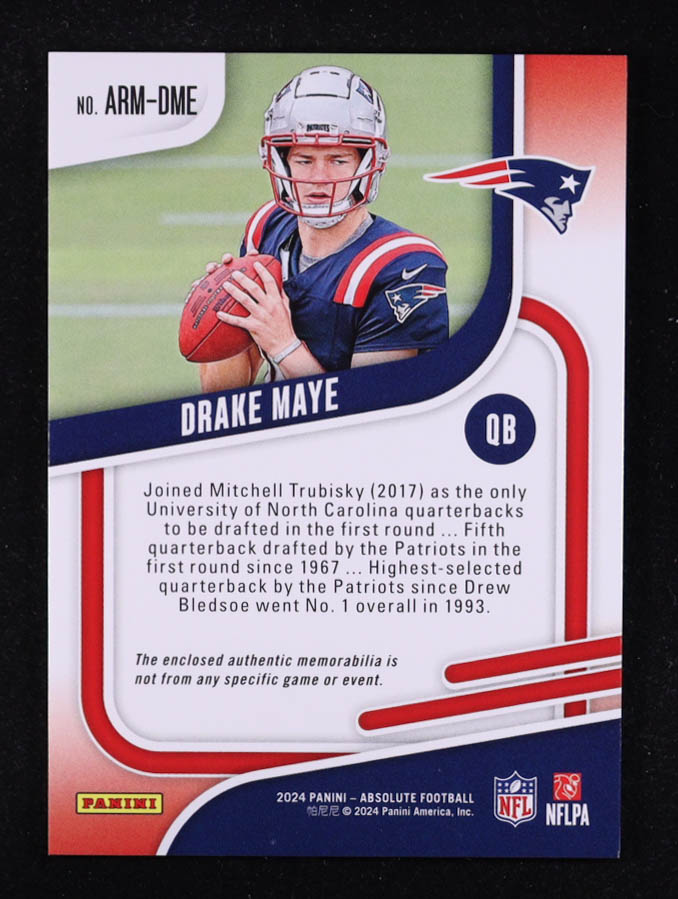 Drake Maye 2024 Absolute Absolute Rookie Materials #3 RC at PristineAuction.com Drake Maye 2024 Absolute Absolute Rookie Materials #3 RC at PristineAuction.com