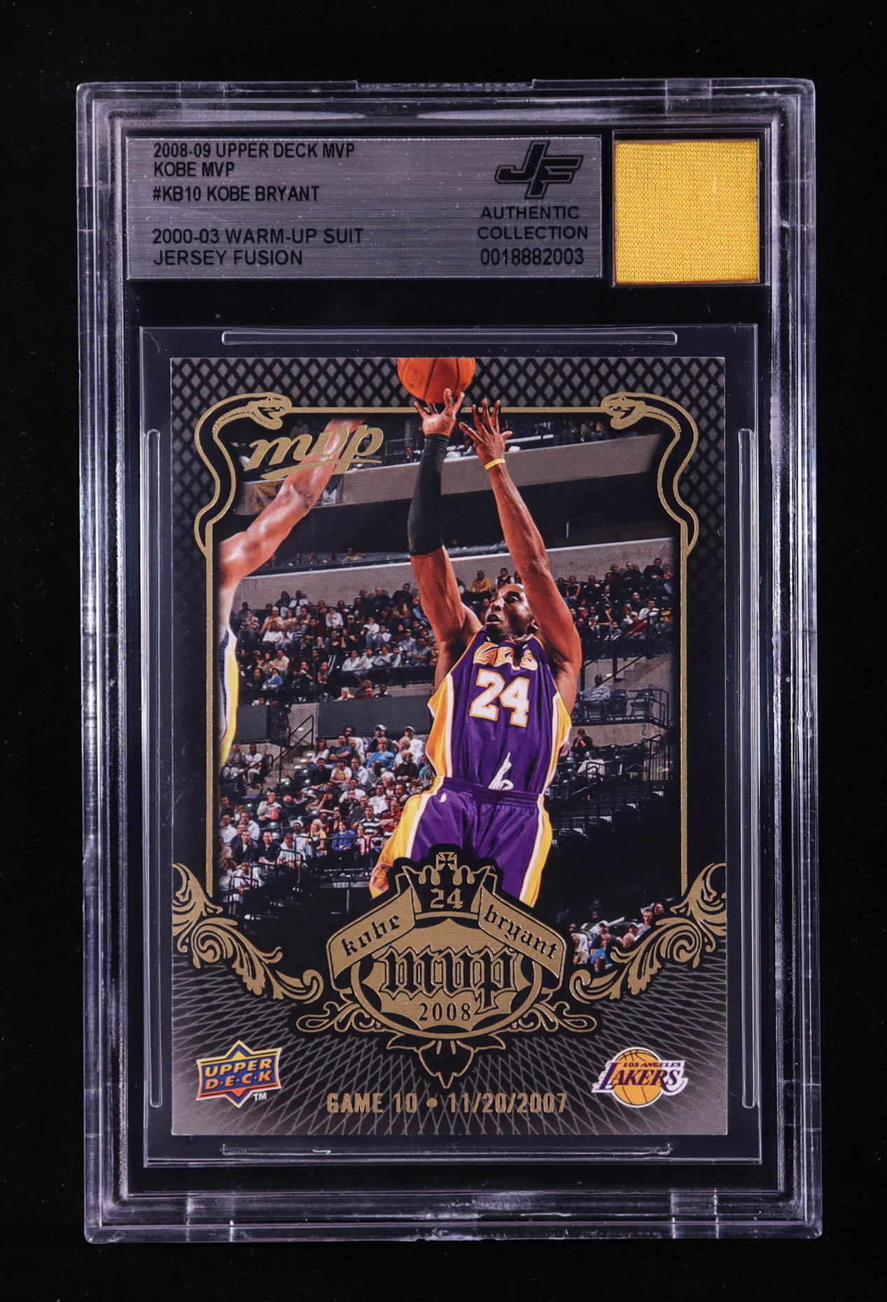 Kobe Bryant 2008-09 Upper Deck MVP Kobe MVP #KB10 With Warm-Up Suit Swatch (BGS) at PristineAuction.com Kobe Bryant 2008-09 Upper Deck MVP Kobe MVP #KB10 With Warm-Up Suit Swatch (BGS) at PristineAuction.com