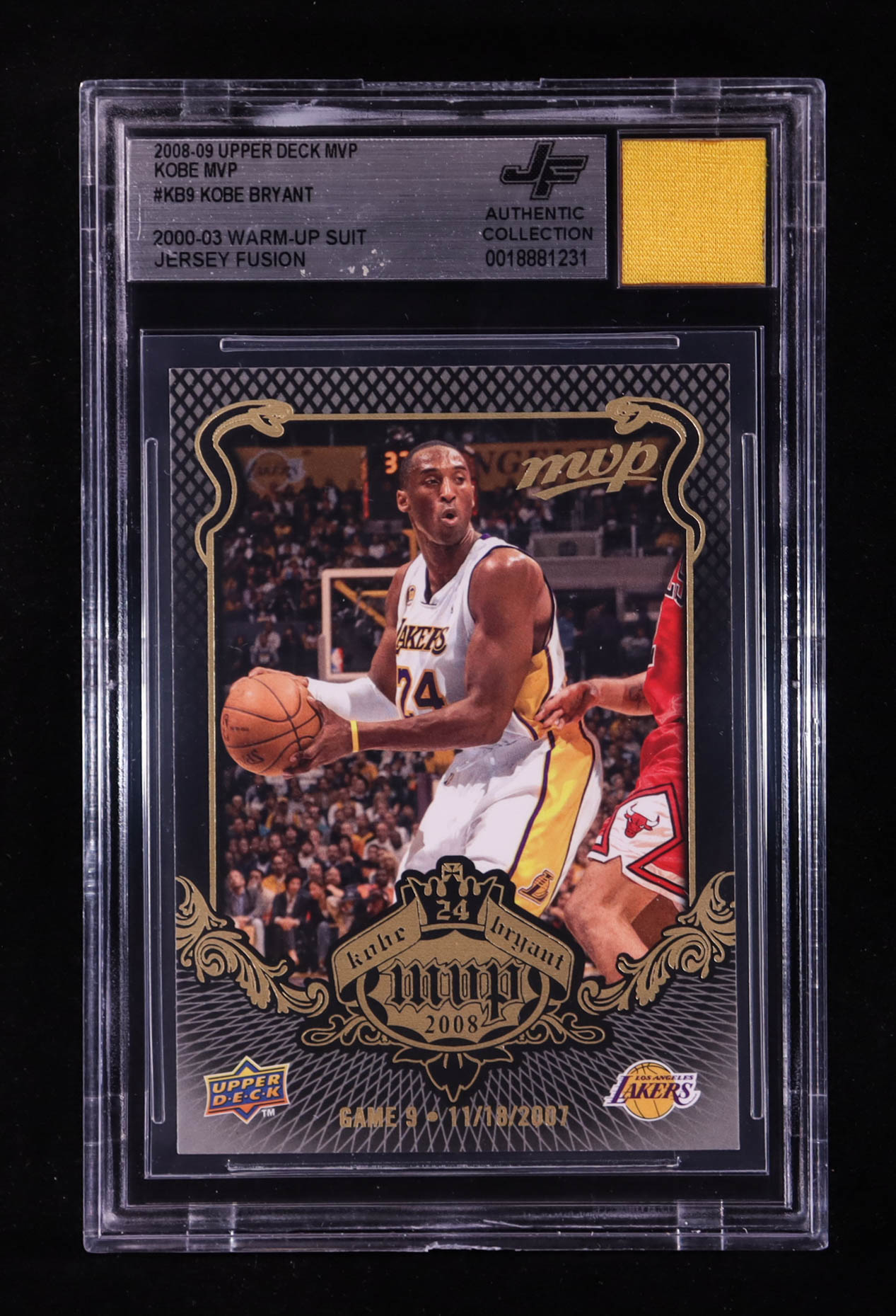 Kobe Bryant 2008-09 Upper Deck MVP Kobe MVP #KB9 With Warm-Up Suit Swatch (BGS) at PristineAuction.com Kobe Bryant 2008-09 Upper Deck MVP Kobe MVP #KB9 With Warm-Up Suit Swatch (BGS) at PristineAuction.com