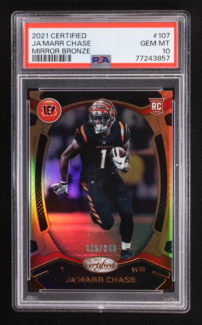 Ja'Marr Chase 2021 Certified Mirror Bronze #107 #115/249 RC (PSA 10) at PristineAuction.com Ja'Marr Chase 2021 Certified Mirror Bronze #107 #115/249 RC (PSA 10) at PristineAuction.com