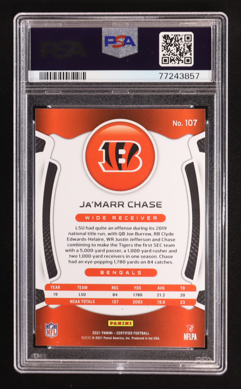 Ja'Marr Chase 2021 Certified Mirror Bronze #107 #115/249 RC (PSA 10) at PristineAuction.com Ja'Marr Chase 2021 Certified Mirror Bronze #107 #115/249 RC (PSA 10) at PristineAuction.com