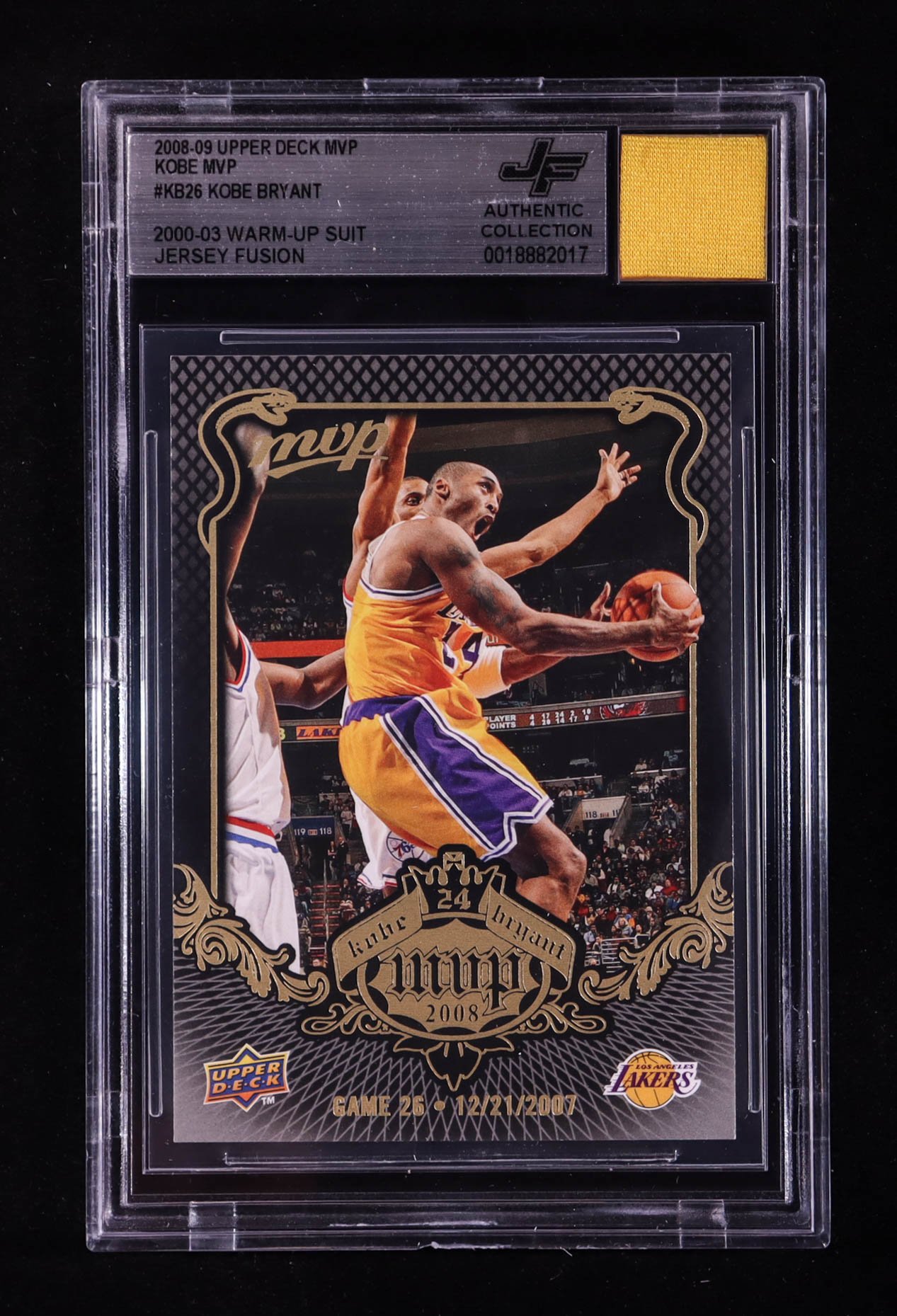 Kobe Bryant 2008-09 Upper Deck MVP Kobe MVP #KB26 With Warm-Up Suit Swatch (BGS) at PristineAuction.com Kobe Bryant 2008-09 Upper Deck MVP Kobe MVP #KB26 With Warm-Up Suit Swatch (BGS) at PristineAuction.com