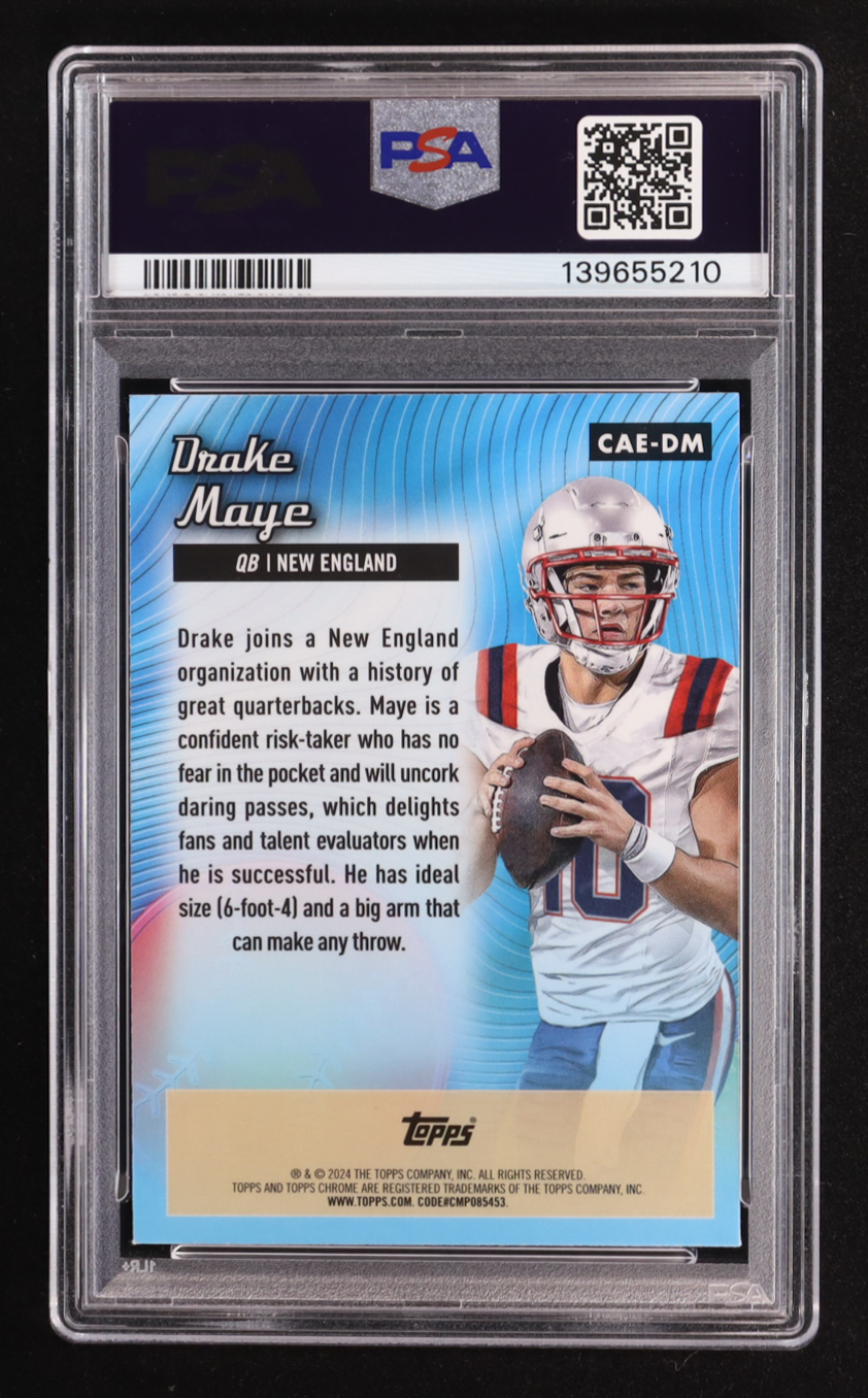 Drake Maye 2024 Topps Chrome All Etch Pink Refractors #CAEDM RC (PSA 9) at PristineAuction.com Drake Maye 2024 Topps Chrome All Etch Pink Refractors #CAEDM RC (PSA 9) at PristineAuction.com