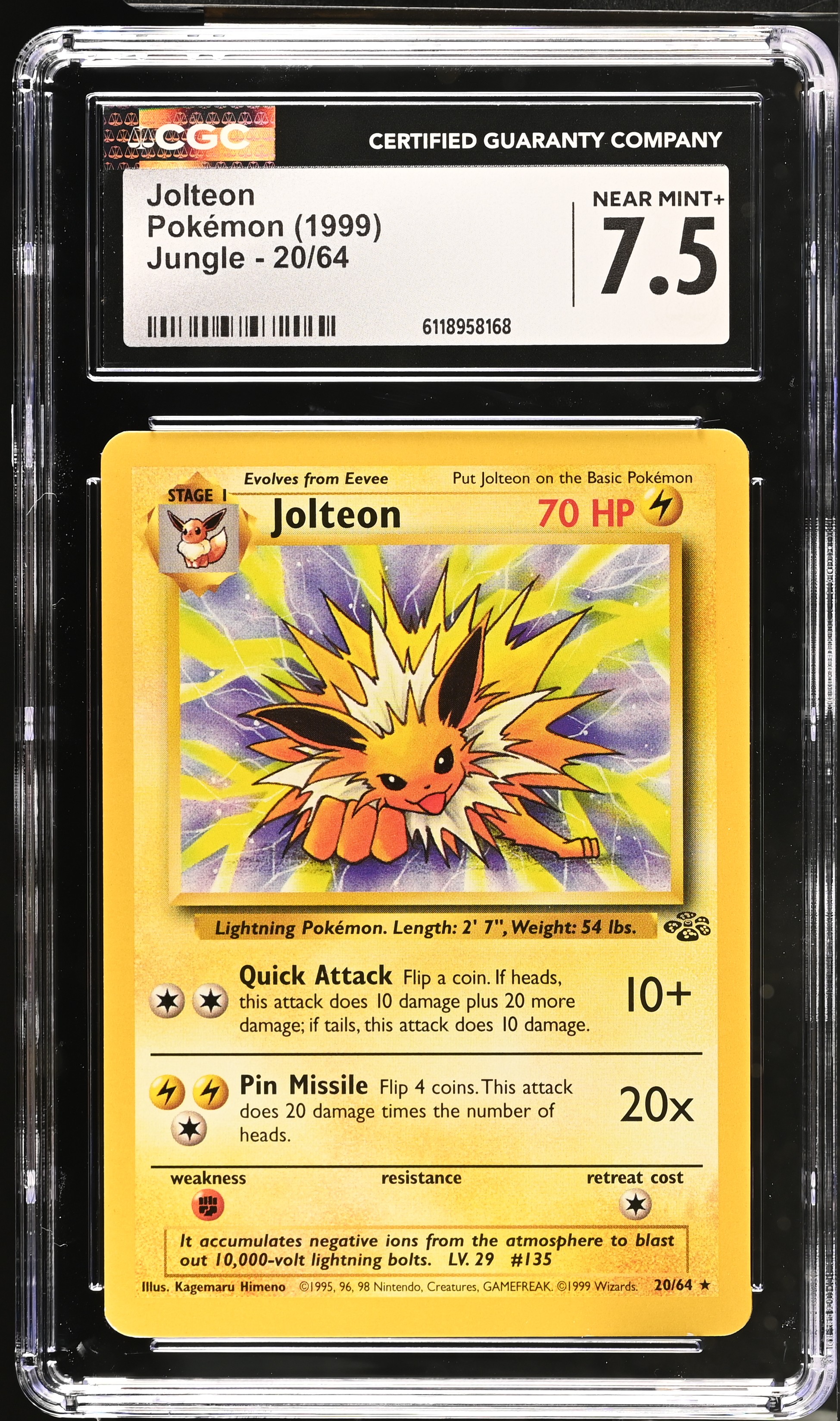 Jolteon 1999 Pokemon Jungle #20/64 (CGC 7.5) at PristineAuction.com Jolteon 1999 Pokemon Jungle #20/64 (CGC 7.5) at PristineAuction.com