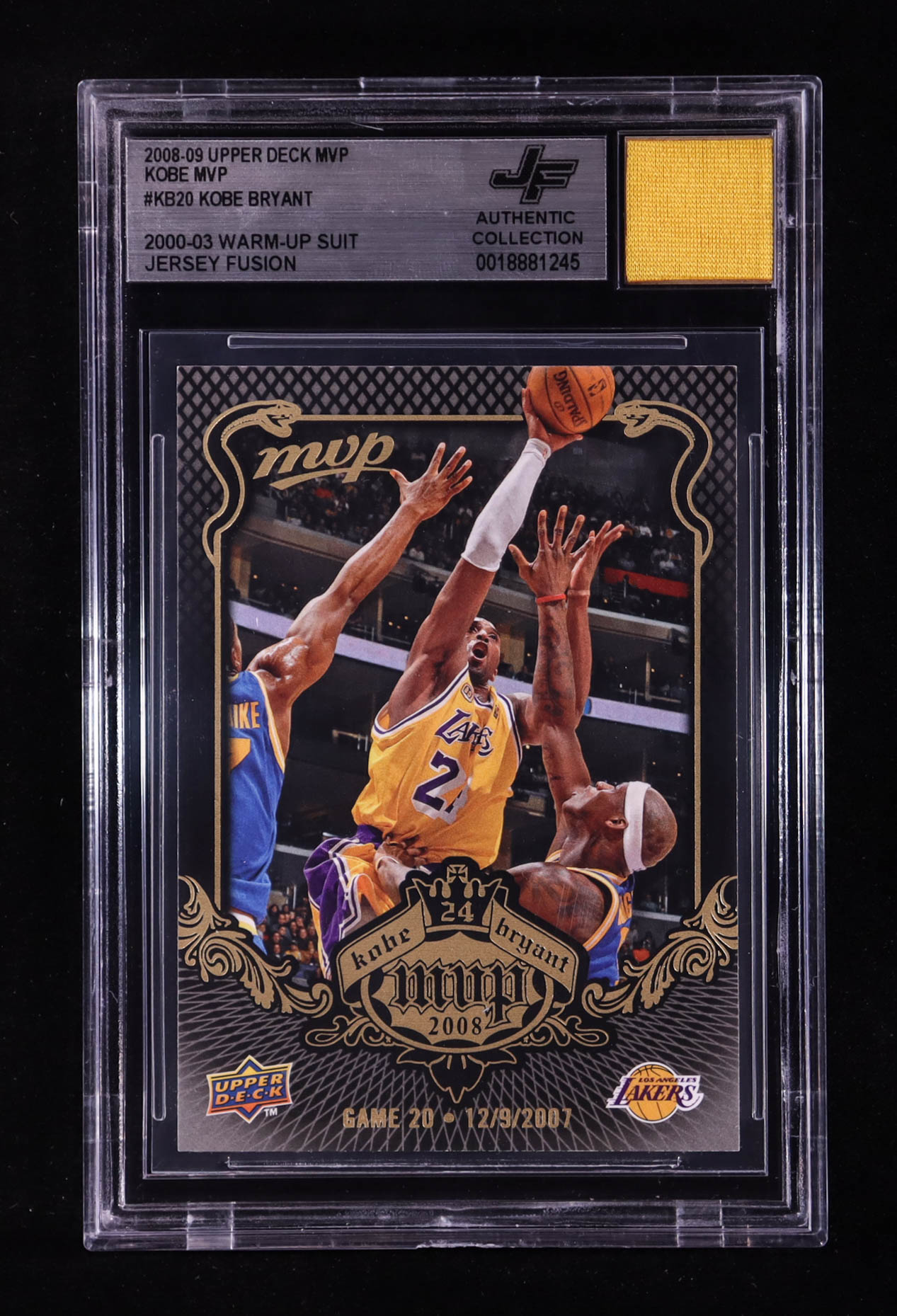 Kobe Bryant 2008-09 Upper Deck MVP Kobe MVP #KB20 With Warm-Up Suit Swatch (BGS) at PristineAuction.com Kobe Bryant 2008-09 Upper Deck MVP Kobe MVP #KB20 With Warm-Up Suit Swatch (BGS) at PristineAuction.com