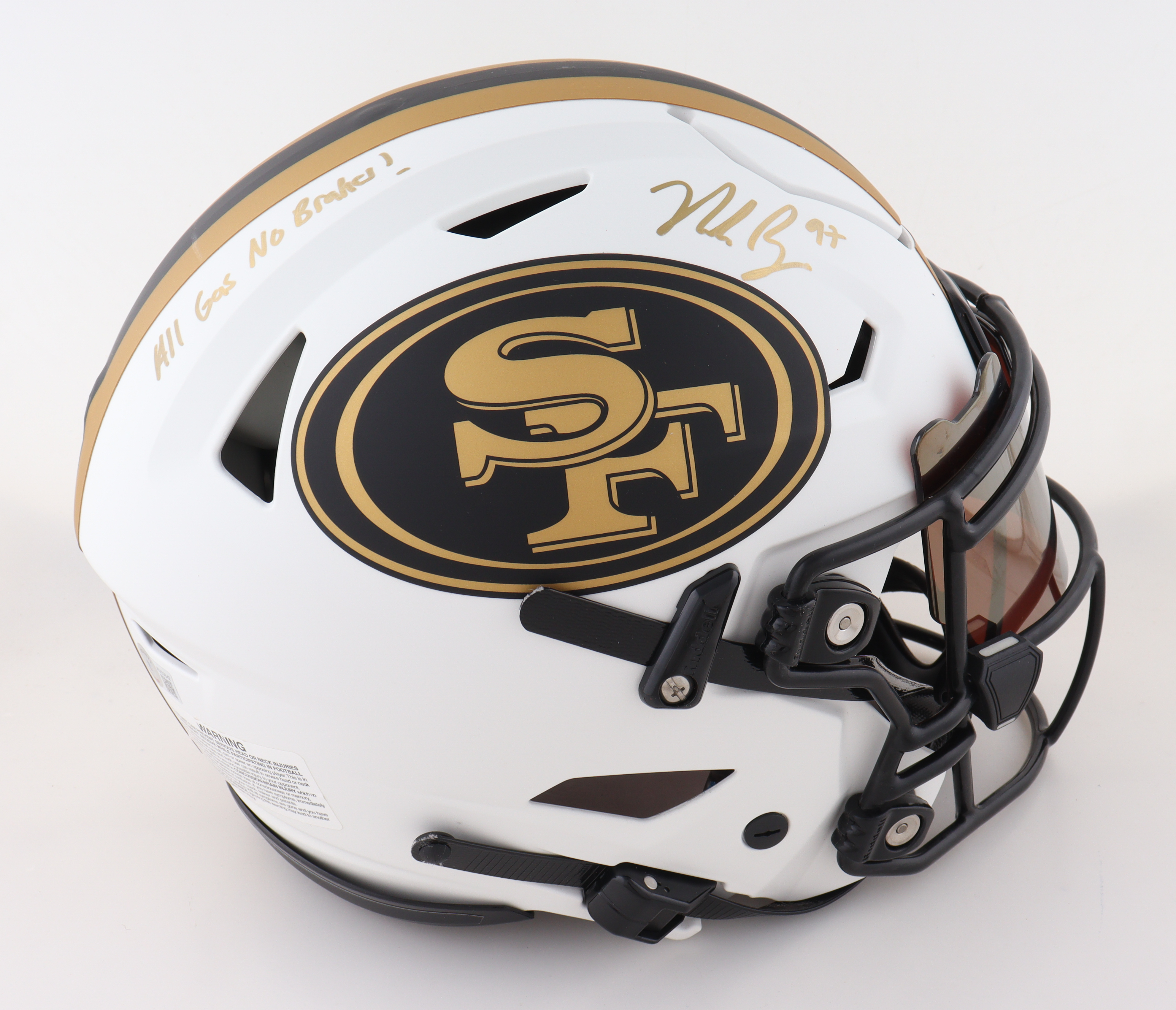 Nick Bosa Signed 49ers Full-Size Authentic On-Field Lunar Eclipse Alternate Speedflex Helmet with Visor Inscribed "All Gas, No Brakes!" (Beckett) at PristineAuction.com Nick Bosa Signed 49ers Full-Size Authentic On-Field Lunar Eclipse Alternate Speedflex Helmet with Visor Inscribed "All Gas, No Brakes!" (Beckett) at PristineAuction.com