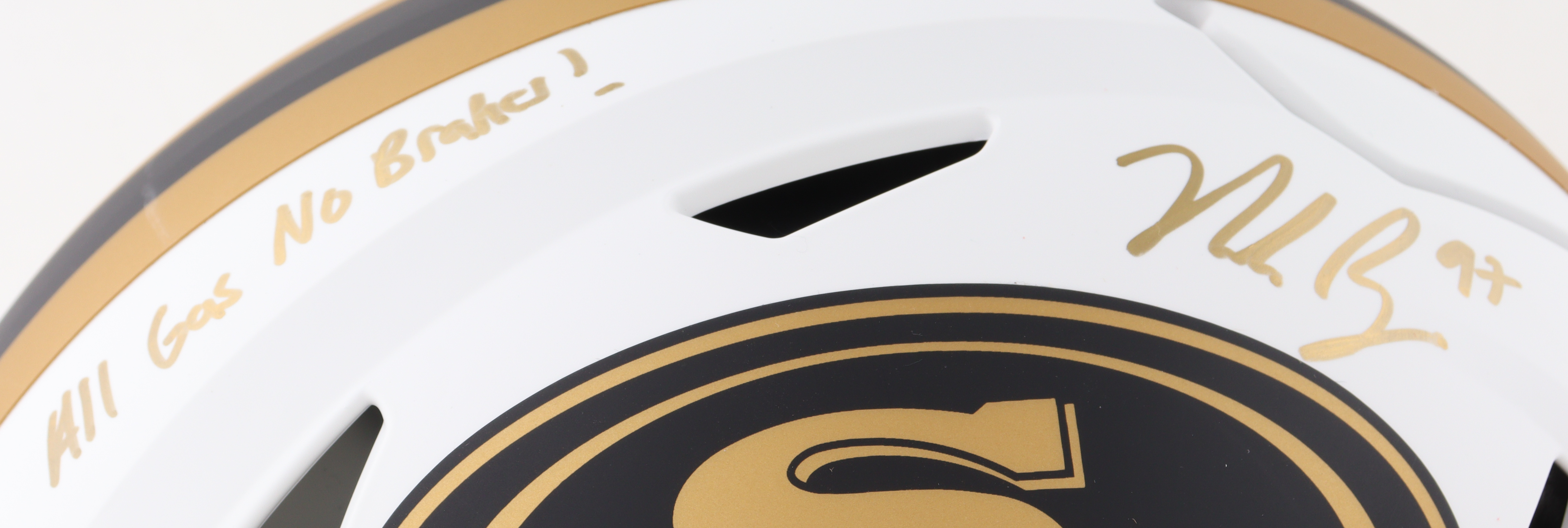 Nick Bosa Signed 49ers Full-Size Authentic On-Field Lunar Eclipse Alternate Speedflex Helmet with Visor Inscribed "All Gas, No Brakes!" (Beckett) at PristineAuction.com Nick Bosa Signed 49ers Full-Size Authentic On-Field Lunar Eclipse Alternate Speedflex Helmet with Visor Inscribed "All Gas, No Brakes!" (Beckett) at PristineAuction.com