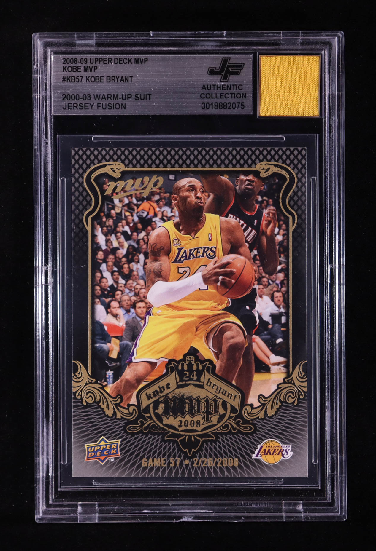 Kobe Bryant 2008-09 Upper Deck MVP Kobe MVP #KB57 With Warm-Up Suit Swatch (BGS) at PristineAuction.com Kobe Bryant 2008-09 Upper Deck MVP Kobe MVP #KB57 With Warm-Up Suit Swatch (BGS) at PristineAuction.com