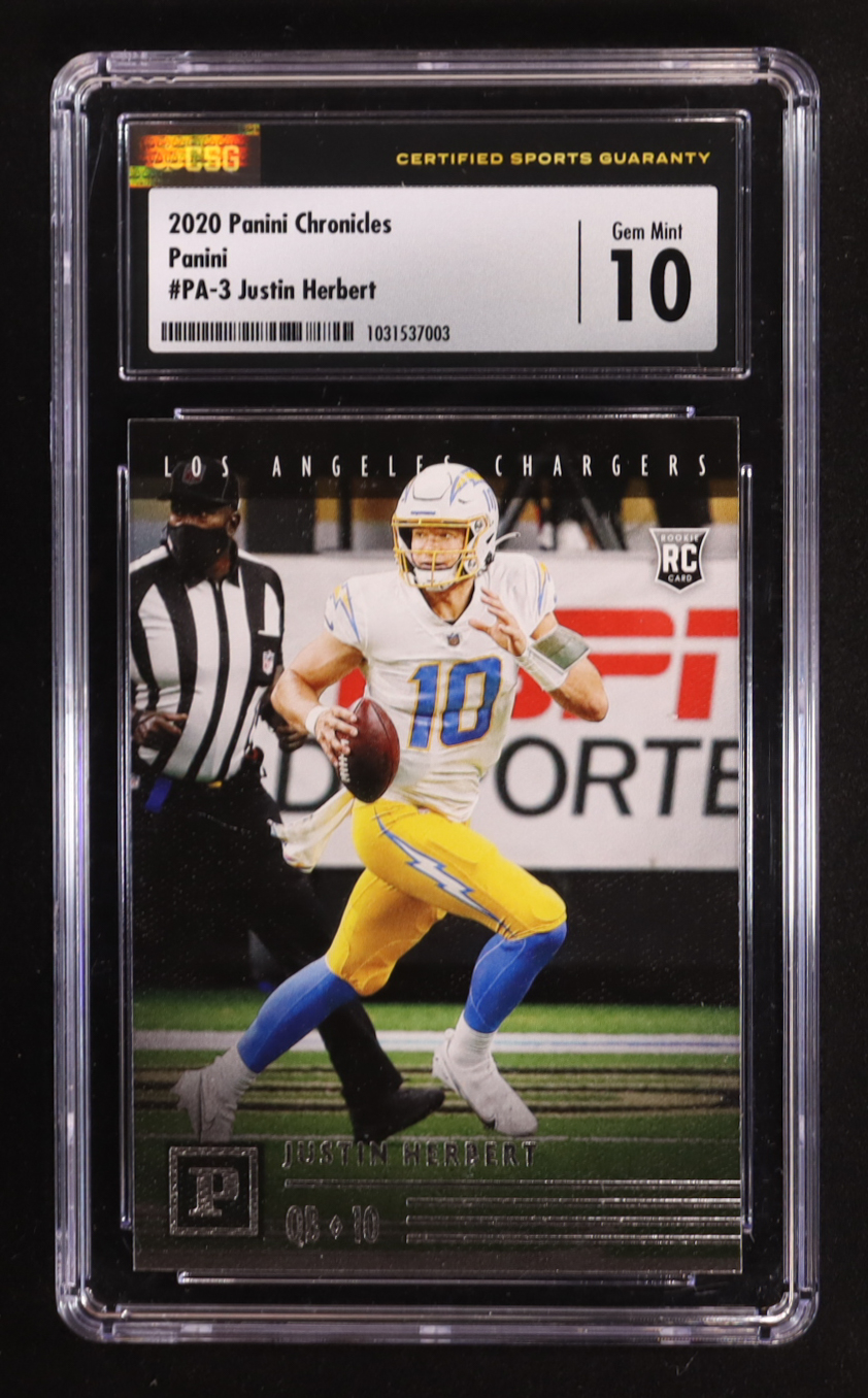 Justin Herbert 2020 Panini Chronicles Panini #PA3 RC (CSG 10) at PristineAuction.com Justin Herbert 2020 Panini Chronicles Panini #PA3 RC (CSG 10) at PristineAuction.com
