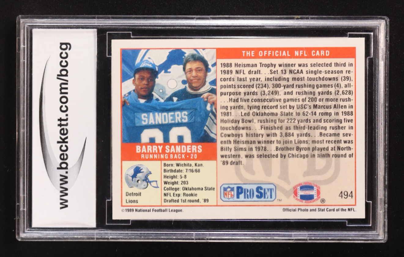Barry Sanders 1989 Pro Set #494 RC (BCCG 10) at PristineAuction.com Barry Sanders 1989 Pro Set #494 RC (BCCG 10) at PristineAuction.com