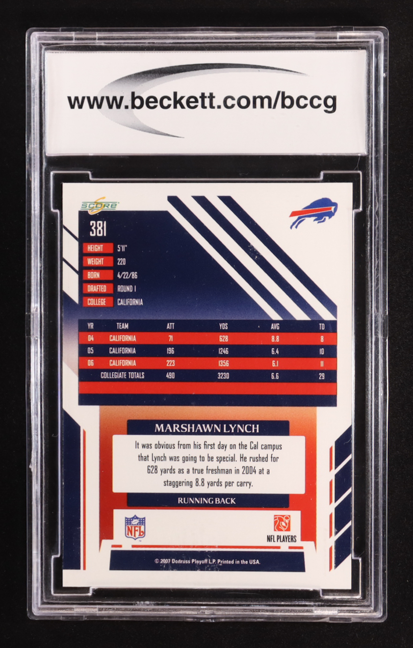 Marshawn Lynch 2007 Score #381 RC (BCCG 10) at PristineAuction.com Marshawn Lynch 2007 Score #381 RC (BCCG 10) at PristineAuction.com