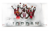 Michael Jordan Signed LE Bulls Jersey Collage 18x36 Photo (UDA) at PristineAuction.com