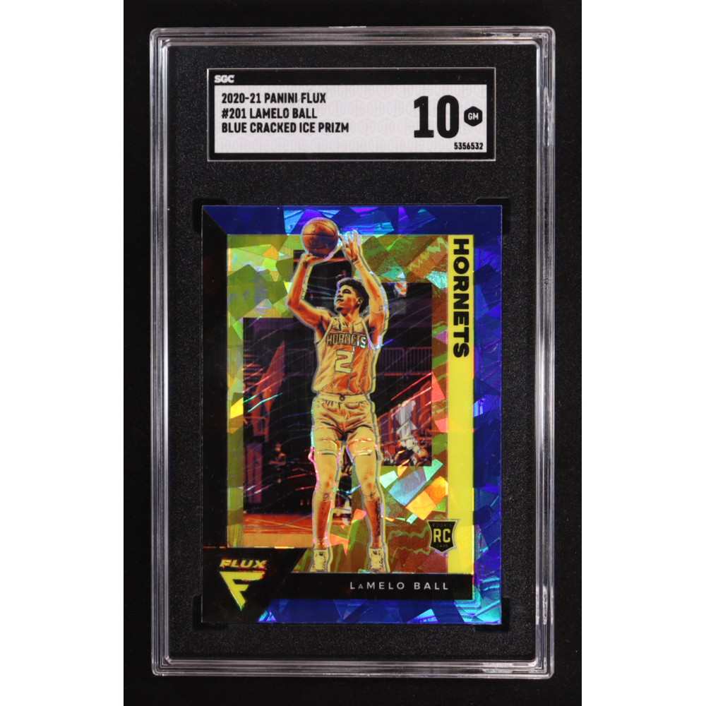 LaMelo Ball 2020-21 Panini Flux Blue Cracked Ice #201 RC (SGC 10) at PristineAuction.com