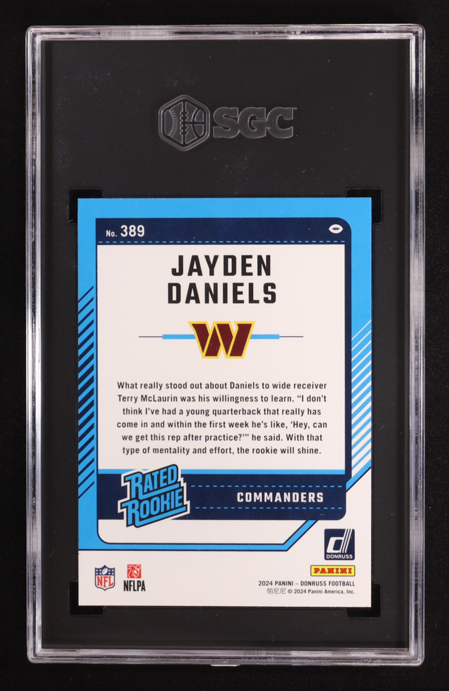 Jayden Daniels 2024 Donruss #389 RR RC (SGC 10) at PristineAuction.com Jayden Daniels 2024 Donruss #389 RR RC (SGC 10) at PristineAuction.com