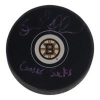 Brad Marchand Signed Bruins Logo Hockey Puck Inscribed "Cancer Sucks" (Marchand) at PristineAuction.com