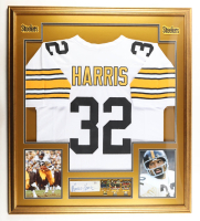 Franco Harris Signed Custom Framed Cut Display with Jersey & (3) Super Bowl Pins (PSA) at PristineAuction.com
