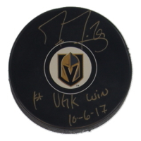 Marc-Andre Fleury Signed Golden Knights Logo Hockey Puck Inscribed "1st VGK Win 10-6-17" (Fanatics) at PristineAuction.com