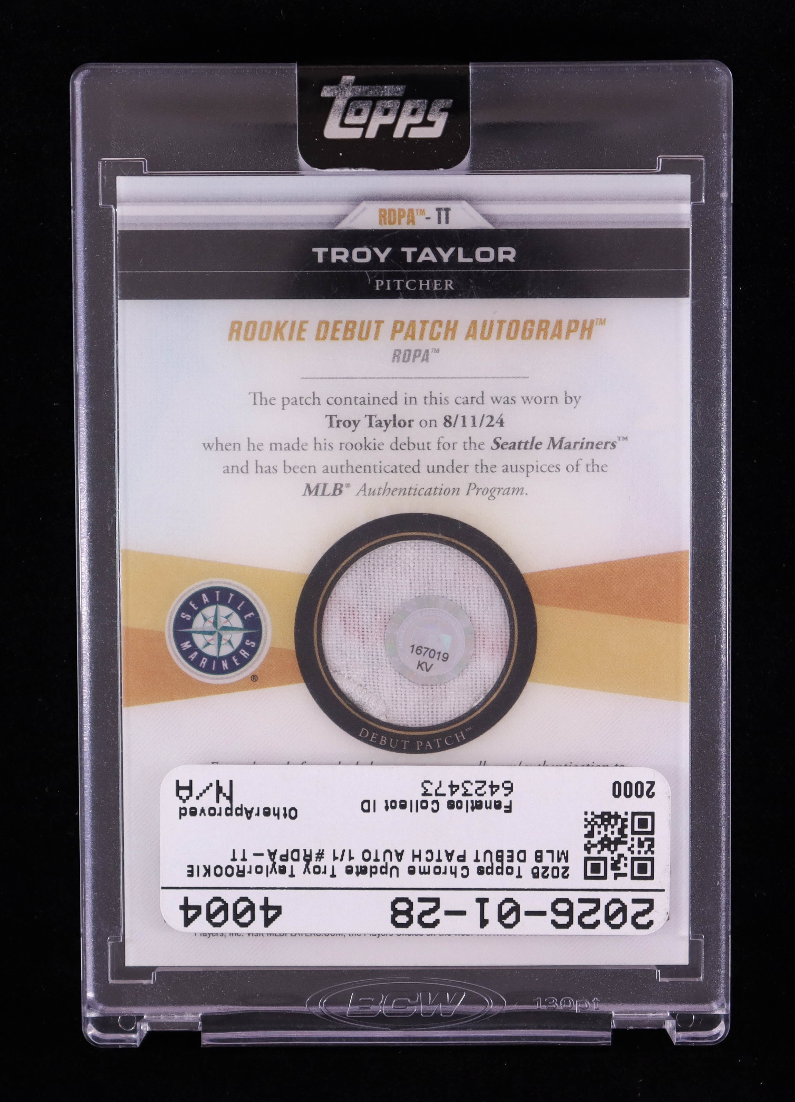 Troy Taylor 2025 Topps Chrome Update Rookie MLB Debut Patch Autographs #RDPATT RC #1/1 at PristineAuction.com Troy Taylor 2025 Topps Chrome Update Rookie MLB Debut Patch Autographs #RDPATT RC #1/1 at PristineAuction.com