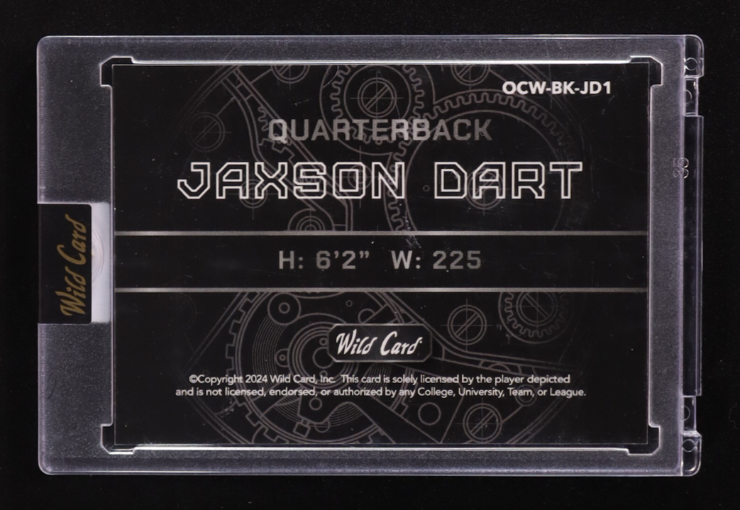 Jaxson Dart 2024 Wild Card QB1 On the Clock Lazer Black #OCWBKJD1 RC #1/1 at PristineAuction.com Jaxson Dart 2024 Wild Card QB1 On the Clock Lazer Black #OCWBKJD1 RC #1/1 at PristineAuction.com