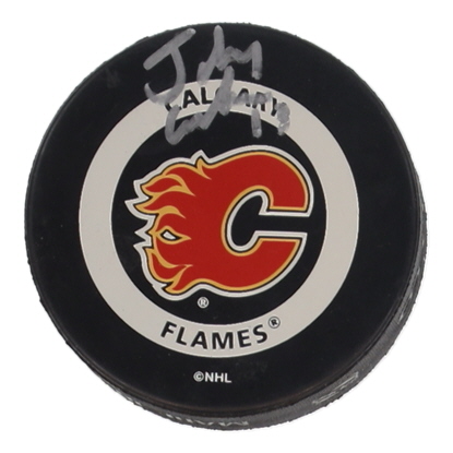 Johnny Gaudreau Signed Flames Logo Hockey Official Game Puck (Gaudreau) at PristineAuction.com Johnny Gaudreau Signed Flames Logo Hockey Official Game Puck (Gaudreau) at PristineAuction.com