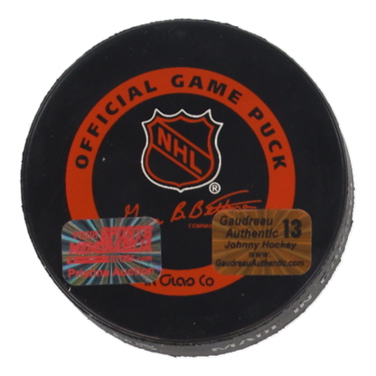 Johnny Gaudreau Signed Flames Logo Hockey Official Game Puck (Gaudreau) at PristineAuction.com Johnny Gaudreau Signed Flames Logo Hockey Official Game Puck (Gaudreau) at PristineAuction.com