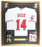 Pete Rose Signed Custom Framed Jersey Display with World Series Pin & Statistics Plaque (Beckett) at PristineAuction.com