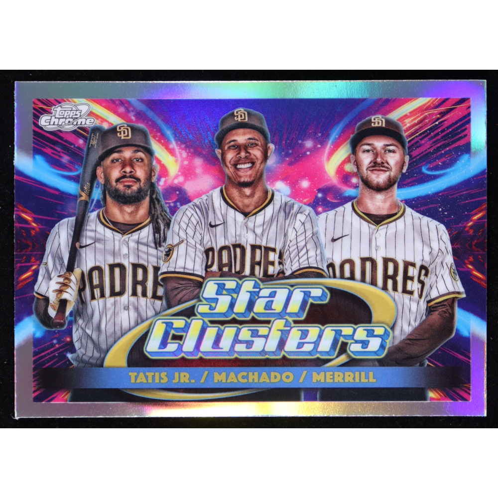 Manny Machado / Fernando Tatis Jr. / Jackson Merrill 2025 Topps Cosmic Chrome Triple Star Clusters #TSC5 at PristineAuction.com