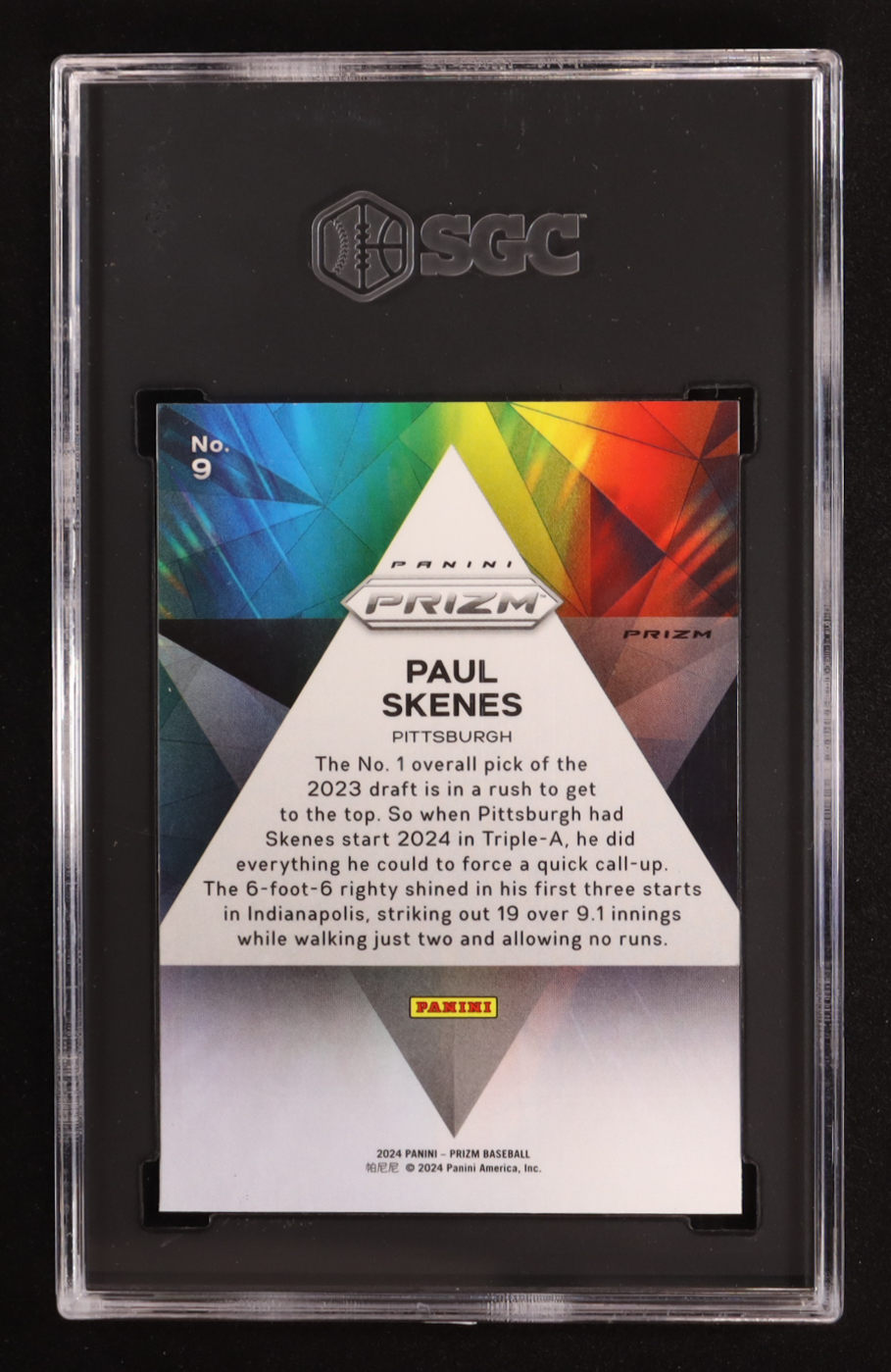 Paul Skenes 2024 Panini Prizm Prizmatic Prizms Silver #9 RC (SGC 10) at PristineAuction.com Paul Skenes 2024 Panini Prizm Prizmatic Prizms Silver #9 RC (SGC 10) at PristineAuction.com